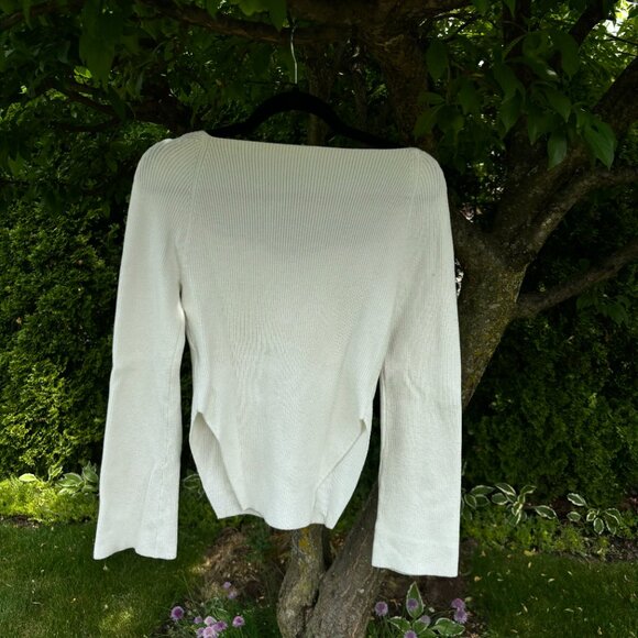 Cream Knit Sweater with Elegant Square Neckline | Minimalist Chic - Picture 3 of 4